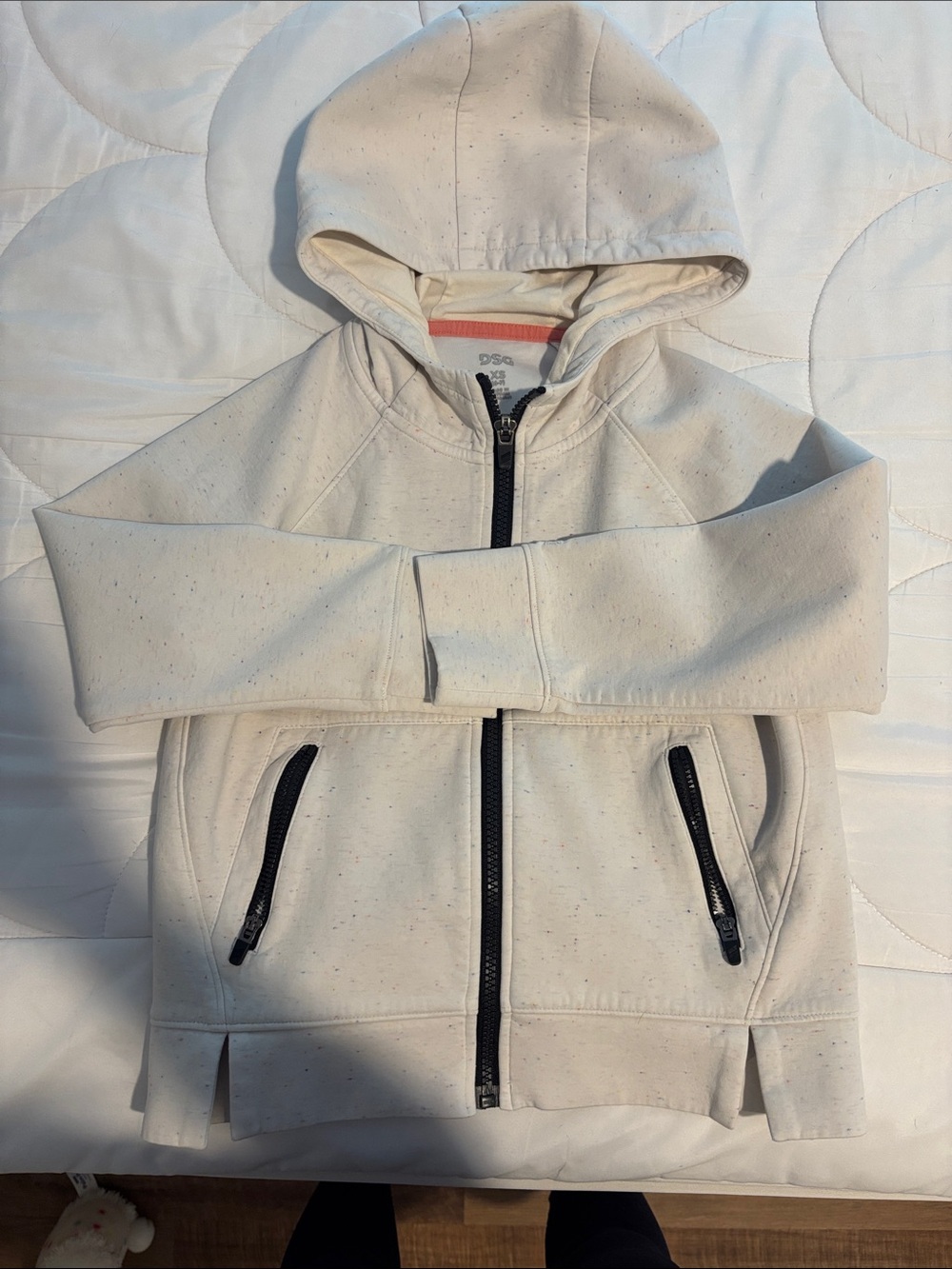 DSG Kids Hooded Zip Jacket in Cream with Black Zippers